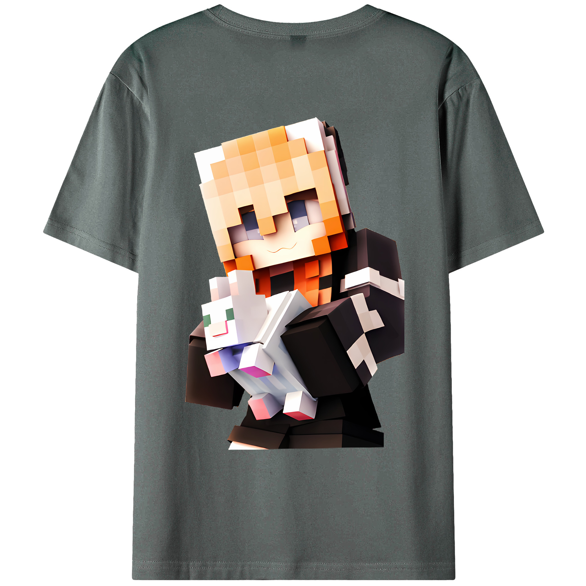 （画像用） マインクラフト ブロックの世界 Minecraft MC Block world 綿100％ メンズ半袖Tシャツ（バックプリント） 通気性